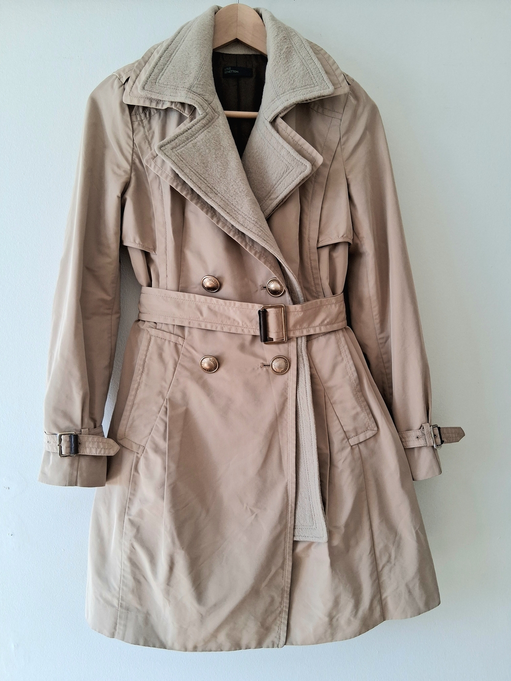 STILE BENETTON Double Layer 2 Piece Double-Breasted Trench Coat, Women Sz S